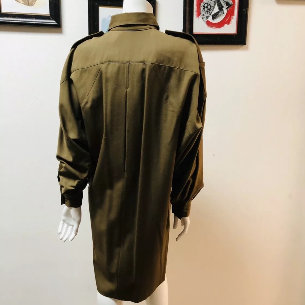 Vintage Ellen Tracy Olive Green L/S Shirt Dress 10 - Picture 5 of 9